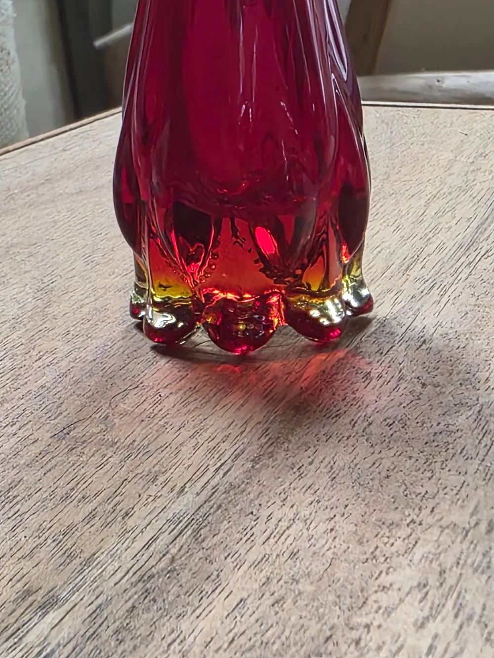 Vintage Ruby Red Fluted Art Glass Bud Vase Scalloped Edge Moody Maximalist